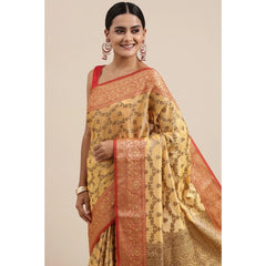 Mayawye Women's Chanderi Cotton Printed Saree With Unstitched Blouse (Yellow, 5-6 Mtrs)