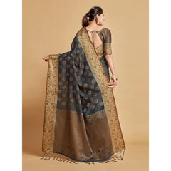 Mayawye Women's Chanderi Cotton Printed Saree With Unstitched Blouse (Grey, 5-6 Mtrs)