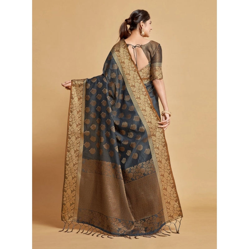 Mayawye Women's Chanderi Cotton Printed Saree With Unstitched Blouse (Grey, 5-6 Mtrs)