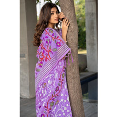 Mayawye Women's Cotton Printed Saree With Unstitched Blouse (Lavender, 5-6 Mtrs)