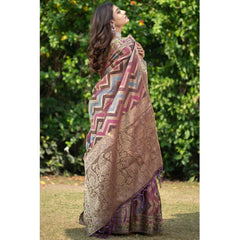 Mayawye Women's Organza Printed Saree With Unstitched Blouse (Wine, 5-6 Mtrs)