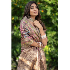 Mayawye Women's Organza Printed Saree With Unstitched Blouse (Wine, 5-6 Mtrs)