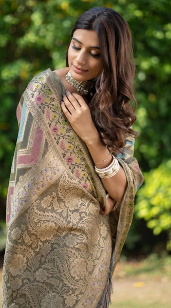 Mayawye Women's Organza Printed Saree With Unstitched Blouse (Grey, 5-6 Mtrs)