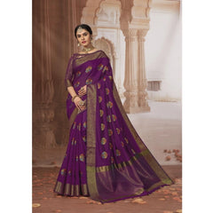 Mayawye Women's Chanderi Cotton Printed Saree With Unstitched Blouse (Purple, 5-6 Mtrs)