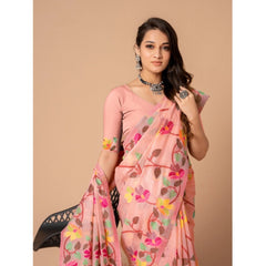 Mayawye Women's Cotton Printed Saree With Unstitched Blouse (Pink, 5-6 Mtrs)