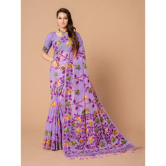 Mayawye Women's Cotton Printed Saree With Unstitched Blouse (Lavender, 5-6 Mtrs)