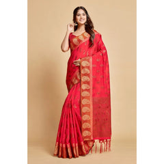 Mayawye Women's Chanderi Cotton Printed Saree With Unstitched Blouse (Pink, 5-6 Mtrs)