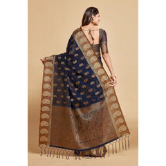 Mayawye Women's Chanderi Cotton Printed Saree With Unstitched Blouse (Navy Blue, 5-6 Mtrs)