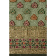 Mayawye Women's Organza Printed Saree With Unstitched Blouse (Mahendi, 5-6 Mtrs)