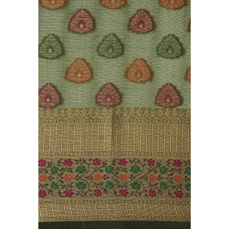 Mayawye Women's Organza Printed Saree With Unstitched Blouse (Mahendi, 5-6 Mtrs)