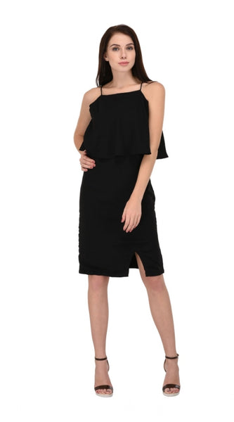 Mayawye Women's Cotton Blend Solid Sleeveless Dress (Black)