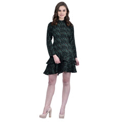 Mayawye Women's Cotton Blend Floral Full Sleeves Dress (Green)
