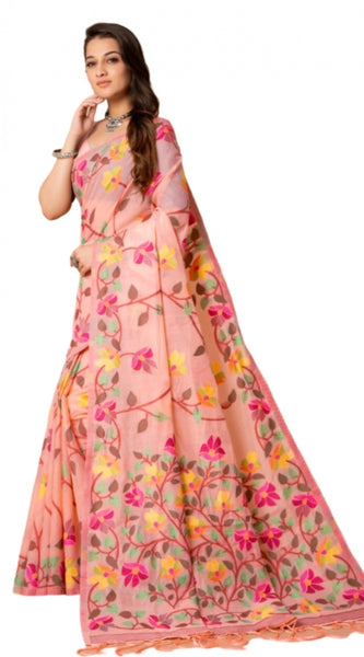 Mayawye Women's Cotton Printed Saree With Unstitched Blouse (Pink, 5-6 Mtrs)