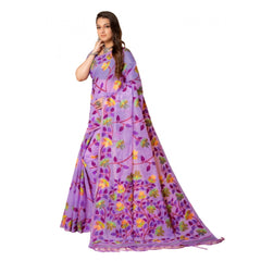 Mayawye Women's Cotton Printed Saree With Unstitched Blouse (Lavender, 5-6 Mtrs)