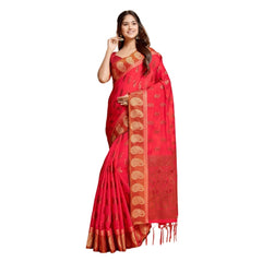 Mayawye Women's Chanderi Cotton Printed Saree With Unstitched Blouse (Pink, 5-6 Mtrs)