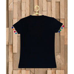 Mayawye Girl's Casual Short Sleeve Printed Cotton T Shirt (Black)