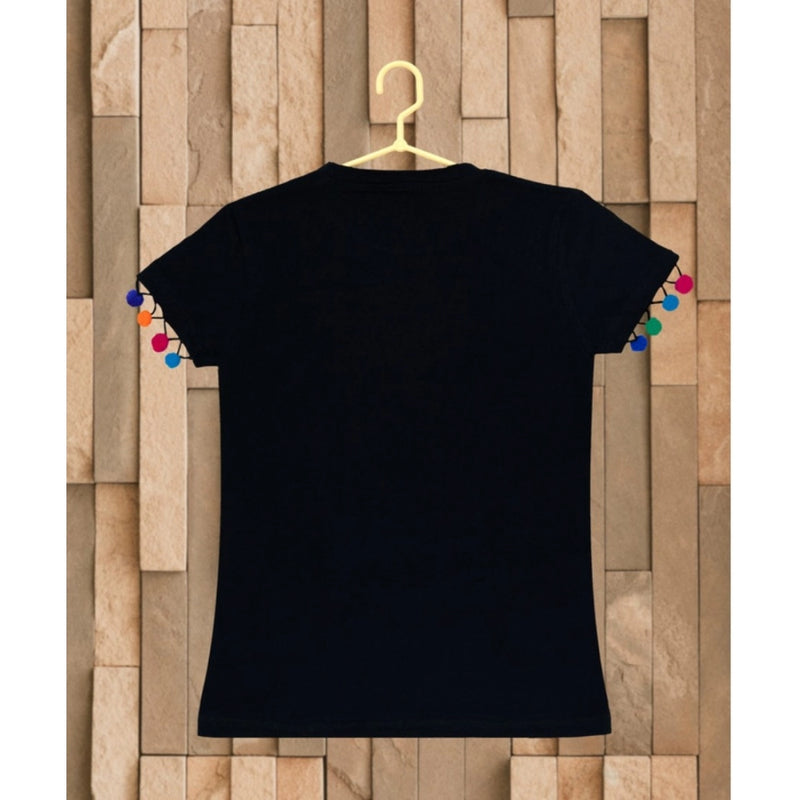 Mayawye Girl's Casual Short Sleeve Printed Cotton T Shirt (Black)