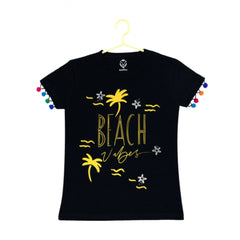 Mayawye Girl's Casual Short Sleeve Printed Cotton T Shirt (Black)