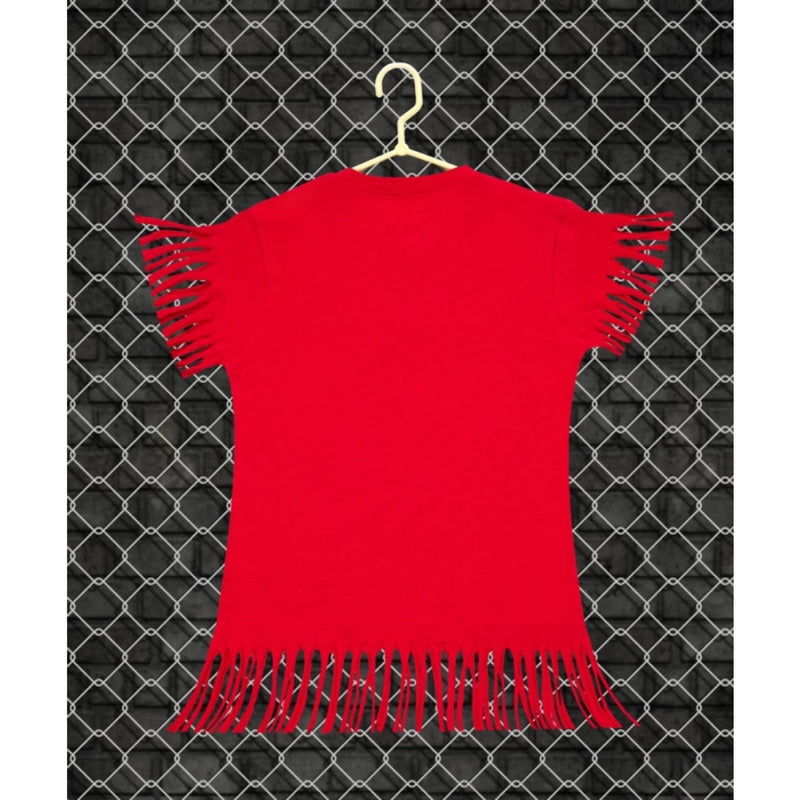 Mayawye Girl's Casual Short Sleeve Printed Cotton T Shirt (Red)