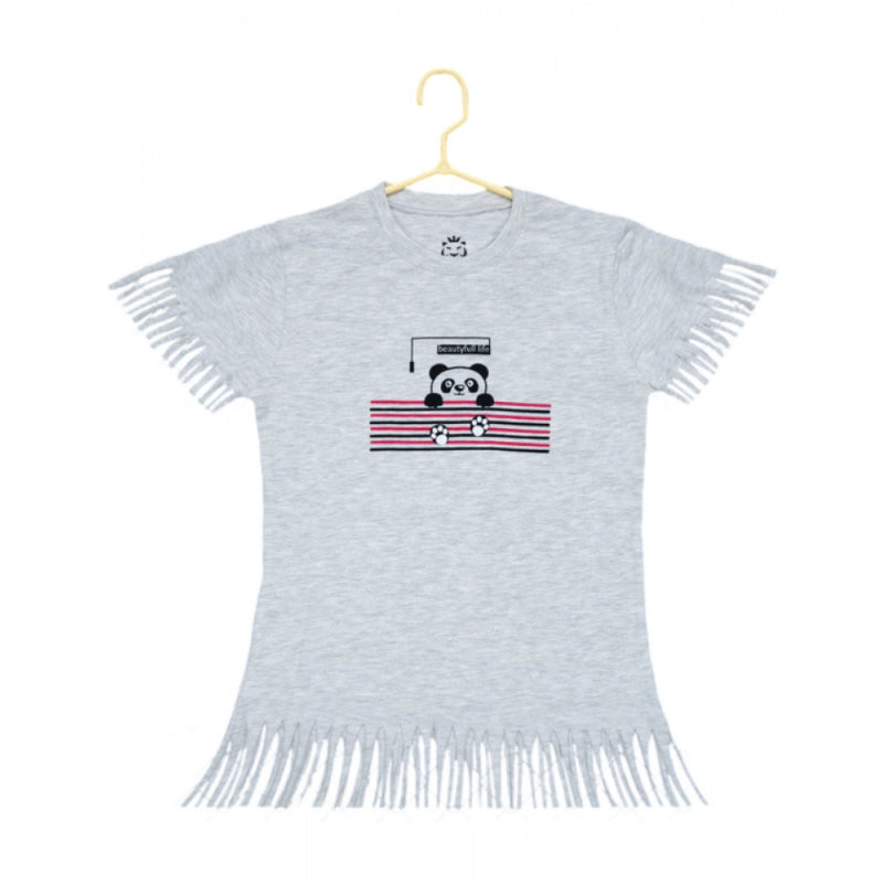 Mayawye Girl's Casual Short Sleeve Printed Cotton T Shirt (Grey)