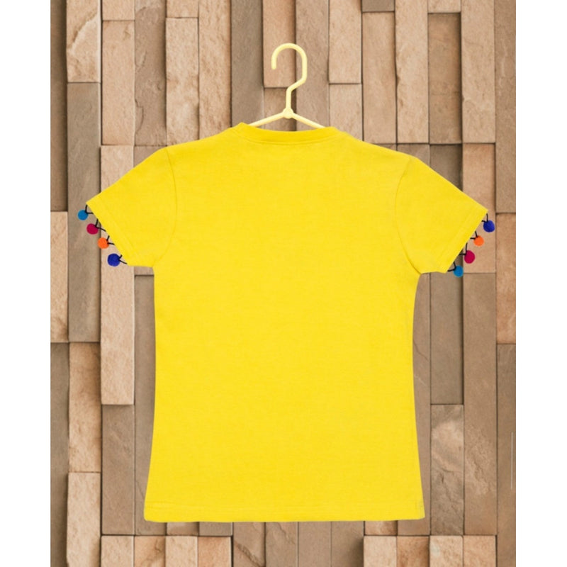 Mayawye Girl's Casual Short Sleeve Printed Cotton T Shirt (Yellow)