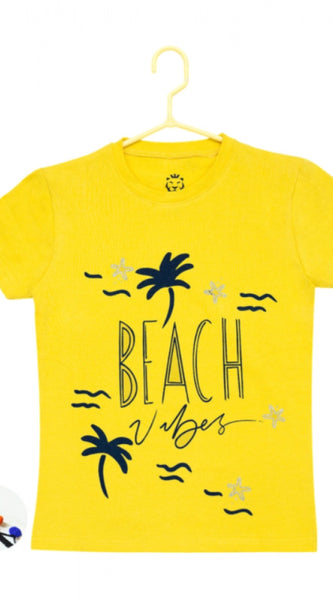 Mayawye Girl's Casual Short Sleeve Printed Cotton T Shirt (Yellow)