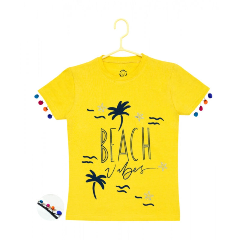 Mayawye Girl's Casual Short Sleeve Printed Cotton T Shirt (Yellow)