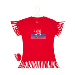 Mayawye Girl's Casual Short Sleeve Printed Cotton T Shirt (Red)