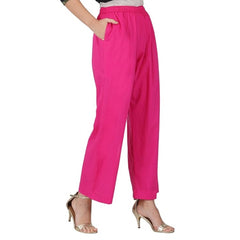 Mayawye Women's Casual Cotton Cambric Solid Elastic Palazzo Trousers (Pink)