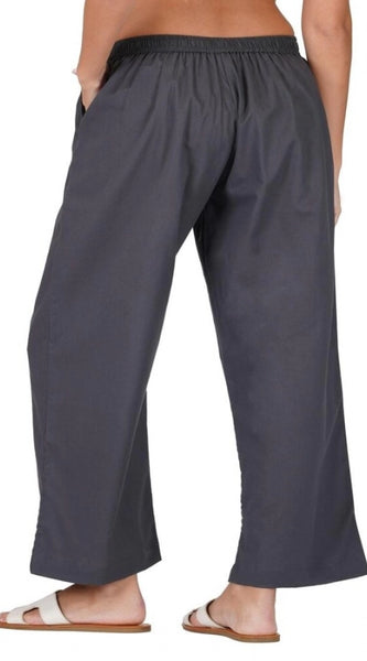 Mayawye Women's Casual Cotton Cambric Solid Elastic Palazzo Trousers (Dark Grey)