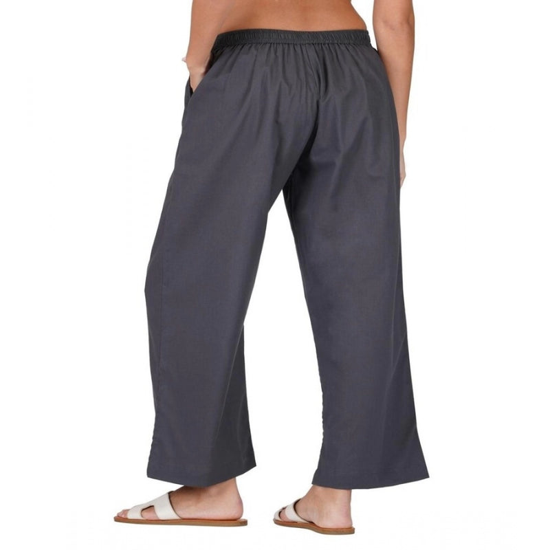 Mayawye Women's Casual Cotton Cambric Solid Elastic Palazzo Trousers (Dark Grey)