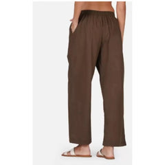 Mayawye Women's Casual Cotton Cambric Solid Elastic Palazzo Trousers (Brown)