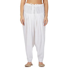 Mayawye Women's Casual Cotton Cambric Solid Drawstring Bottomwear (White)