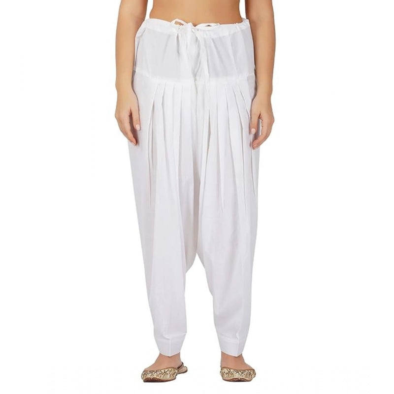 Mayawye Women's Casual Cotton Cambric Solid Drawstring Bottomwear (White)