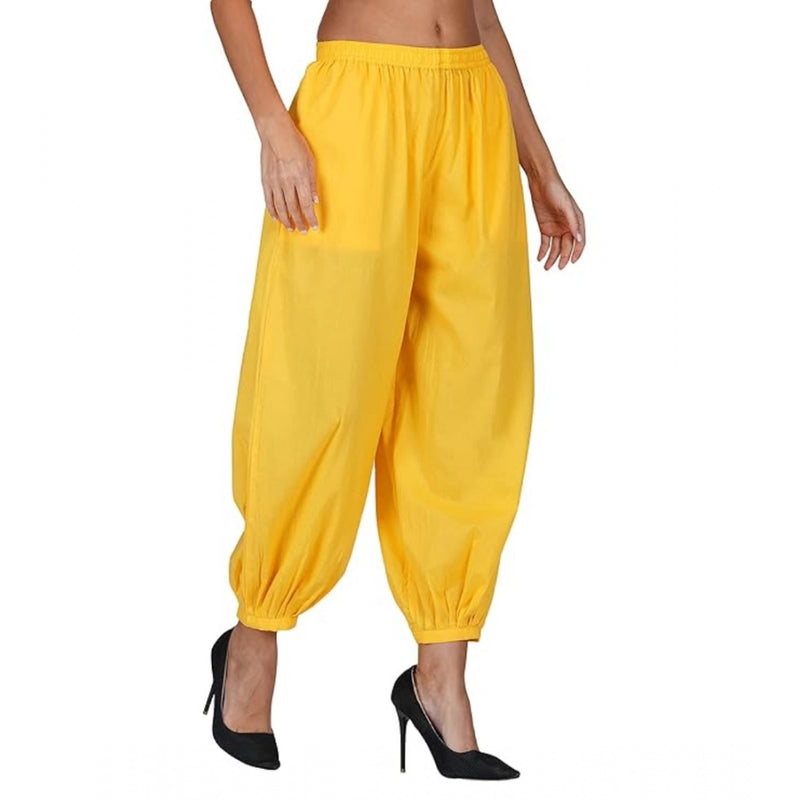 Mayawye Women's Casual Cotton Cambric Solid Elastic Waist Patiala Harem Pants (Yellow)
