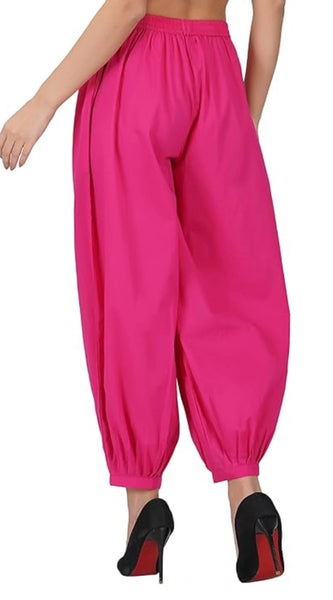 Mayawye Women's Casual Cotton Cambric Solid Elastic Waist Patiala Harem Pants (Pink)