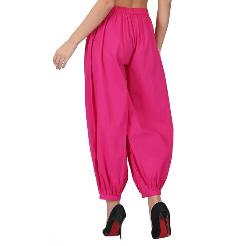 Mayawye Women's Casual Cotton Cambric Solid Elastic Waist Patiala Harem Pants (Pink)
