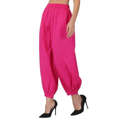 Mayawye Women's Casual Cotton Cambric Solid Elastic Waist Patiala Harem Pants (Pink)