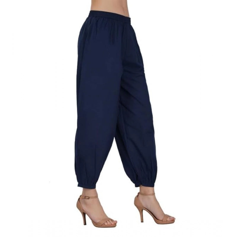 Mayawye Women's Casual Cotton Cambric Solid Elastic Waist Patiala Harem Pants (Navy Blue)