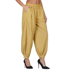 Mayawye Women's Casual Cotton Cambric Solid Elastic Waist Patiala Harem Pants (Beige)