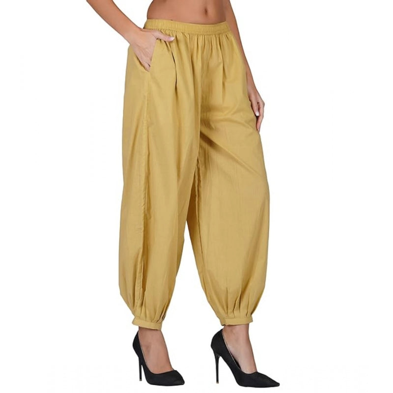 Mayawye Women's Casual Cotton Cambric Solid Elastic Waist Patiala Harem Pants (Beige)