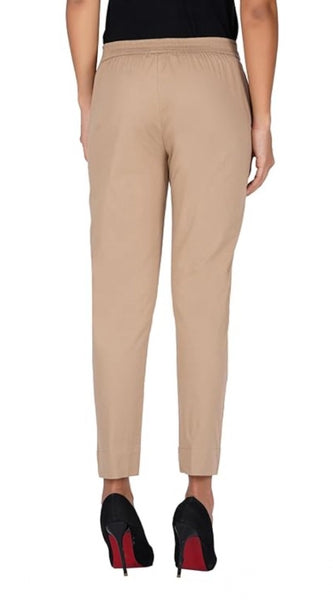 Mayawye Women's Casual Cotton Lycra Solid Trouser Pants (Beige)