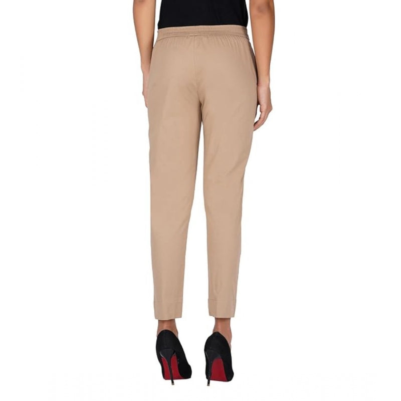 Mayawye Women's Casual Cotton Lycra Solid Trouser Pants (Beige)