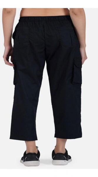Mayawye Women's Casual Cotton Solid Cargo Pants (Black)