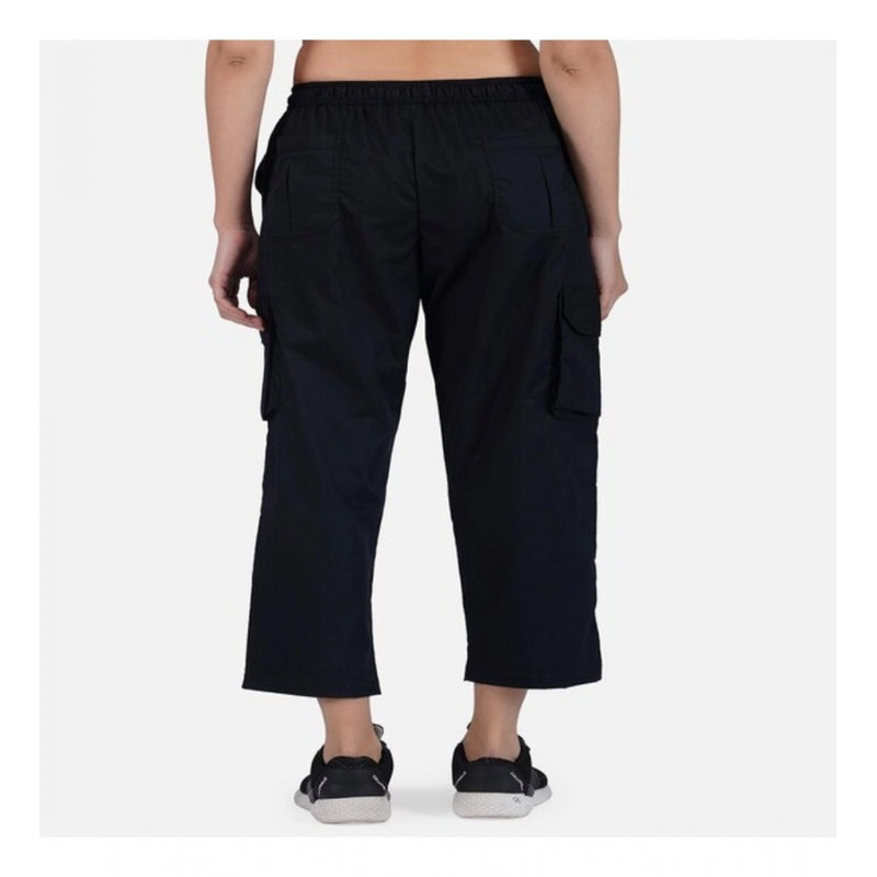 Mayawye Women's Casual Cotton Solid Cargo Pants (Black)