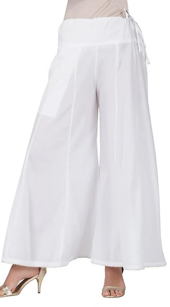 Mayawye Women's Casual Cotton Solid Palazzo (White)