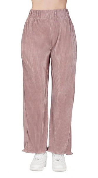 Mayawye Women's Casual Cotton Blend Striped Bottomwear (Pink)