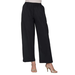 Mayawye Women's Casual Cotton Cambric Solid Elastic Palazzo Trousers (Black)