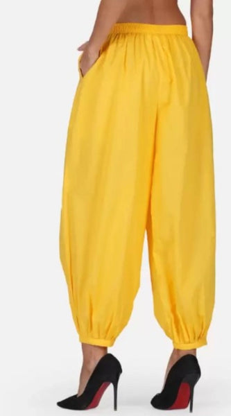 Mayawye Women's Casual Cotton Cambric Solid Elastic Waist Patiala Harem Pants (Yellow)