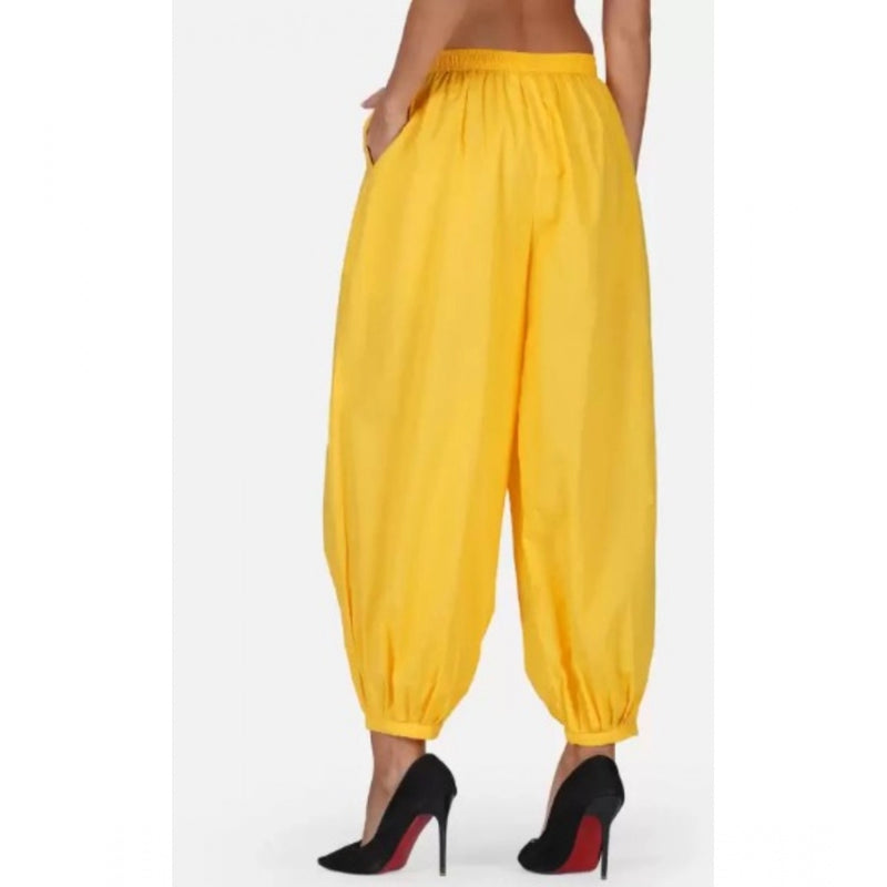 Mayawye Women's Casual Cotton Cambric Solid Elastic Waist Patiala Harem Pants (Yellow)